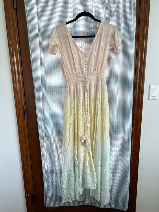 None Dresses & Skirts - Light Pink to Pastel Ombre Maxi Dress with Tassel Tie
